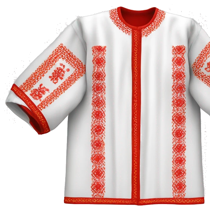  Shirt  vyshyvanka, white with red round embodiary on sleeves emoji
