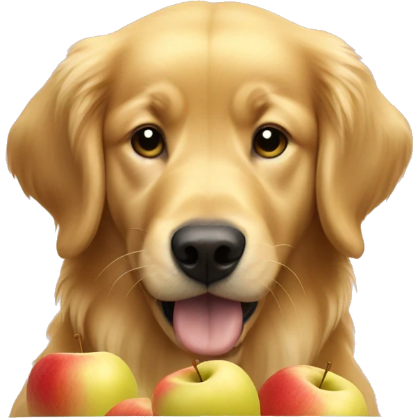 golden retriever eating apples emoji