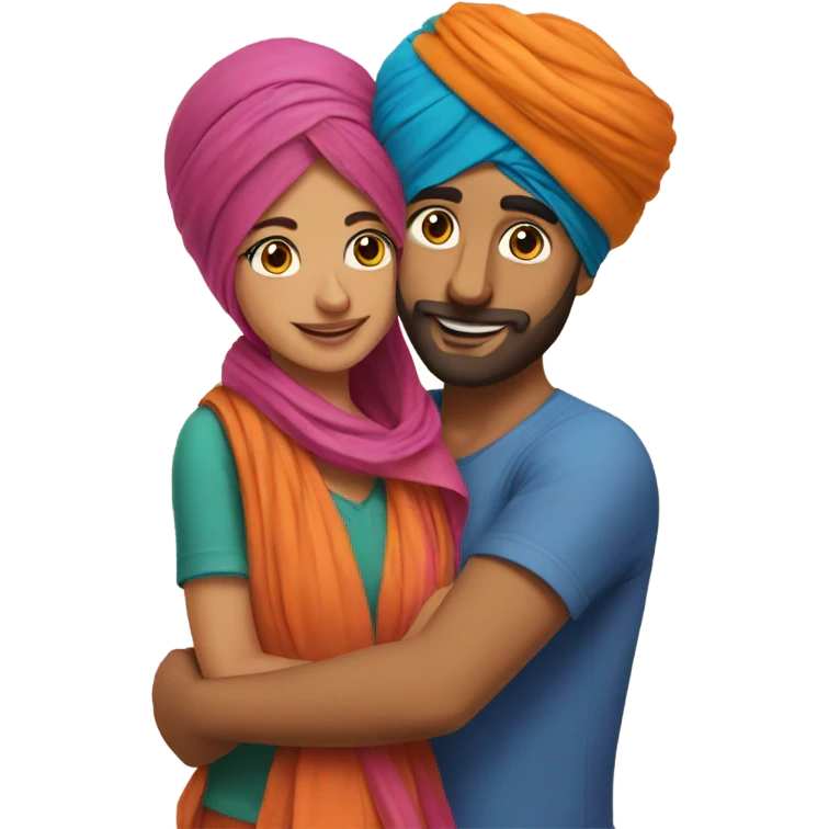 Hug with Punjabi couple boy with turban emoji