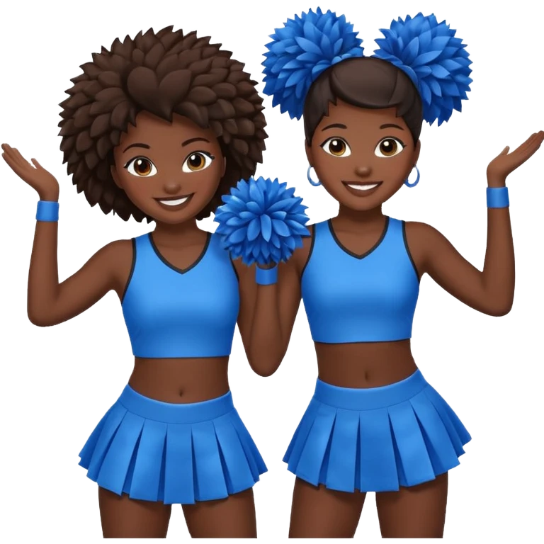 4 girls in a blue poms cheer stunt black skin, brown skin, white skin emoji