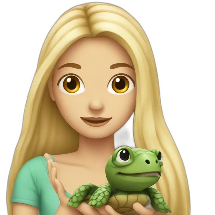 Girl blonde long hair holding turtle emoji