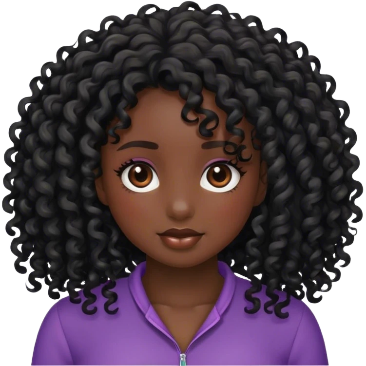 black skinned girl curly hair emoji
