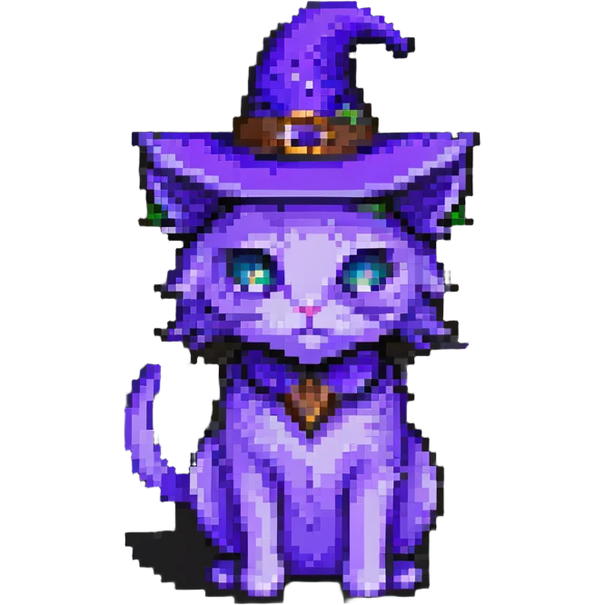 purple witch cat pixel art emoji