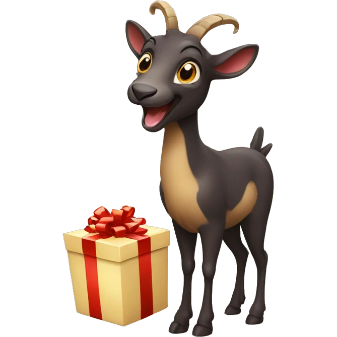 happy smiling dark chamois holding gift emoji