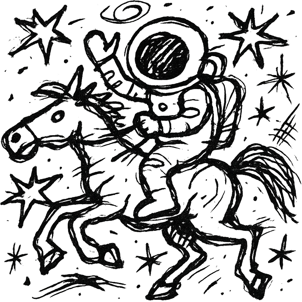 astronaut on horseback with stars in background emoji