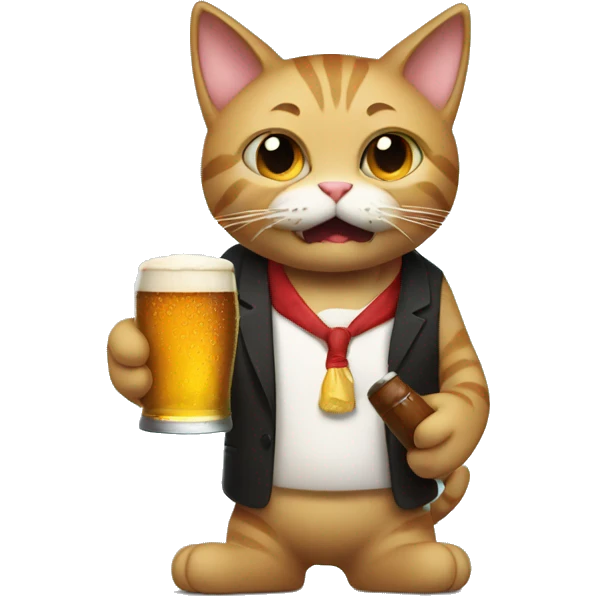 cat holding a beer in one hand and a cigar in his mouth emoji