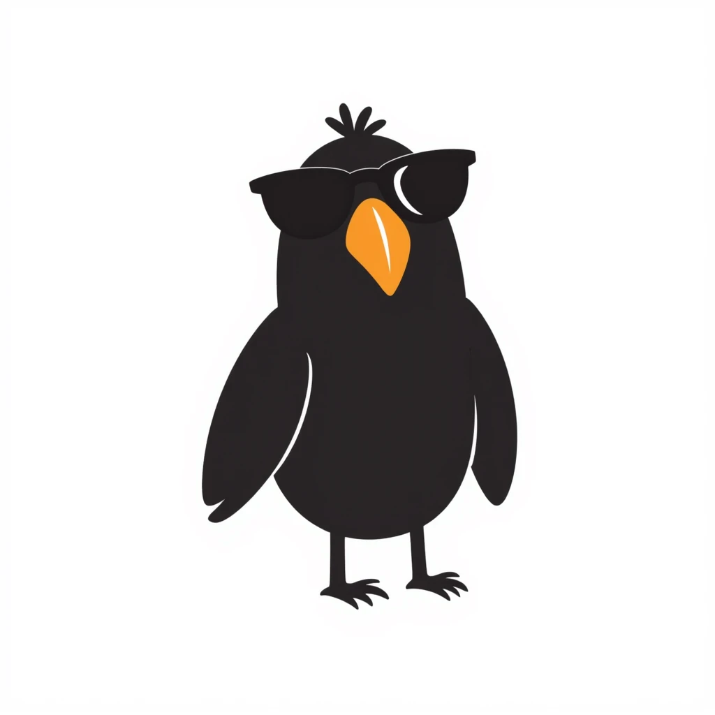 black bird with sunglasses and orange beak emoji