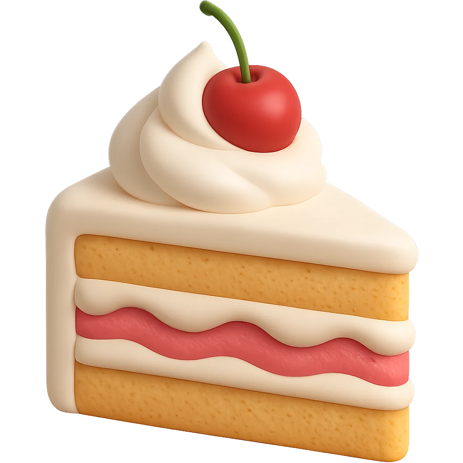 A delicious strawberry shortcake with whipped cream and a cherry on top emoji