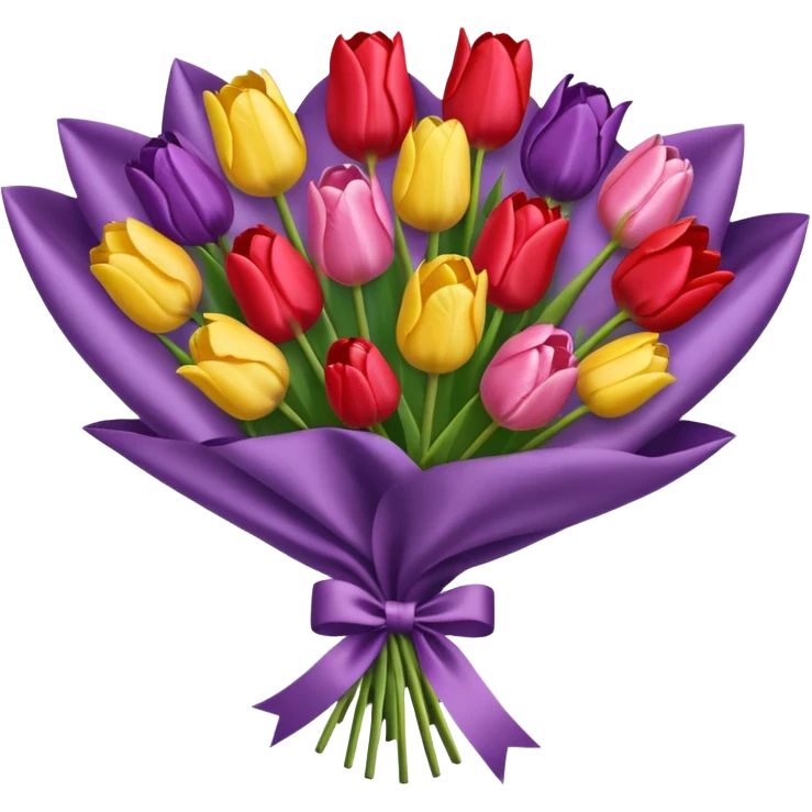 bouquet of tulip with bow and wrapping paper emoji