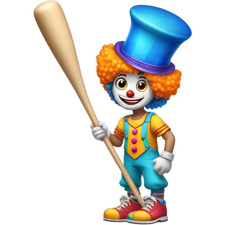A blue haired clown core boy with a party hat and a baseball bat emoji