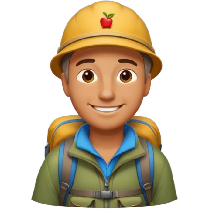 man on a mountain, looking at the view, apple style emoji emoji