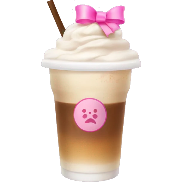 iced coffee latte with cold foam on top in a cup with a pink bow logo emoji