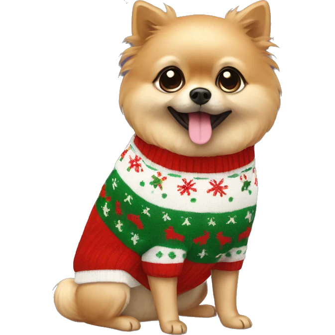 Pomeranien wearing christmas Sweater  emoji