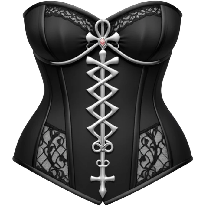 Black lace corset with silver ankh in the middle emoji