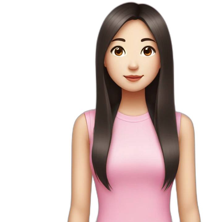 19 year old chinese american girl who likes pink with long straight dark brown hair and a round face emoji