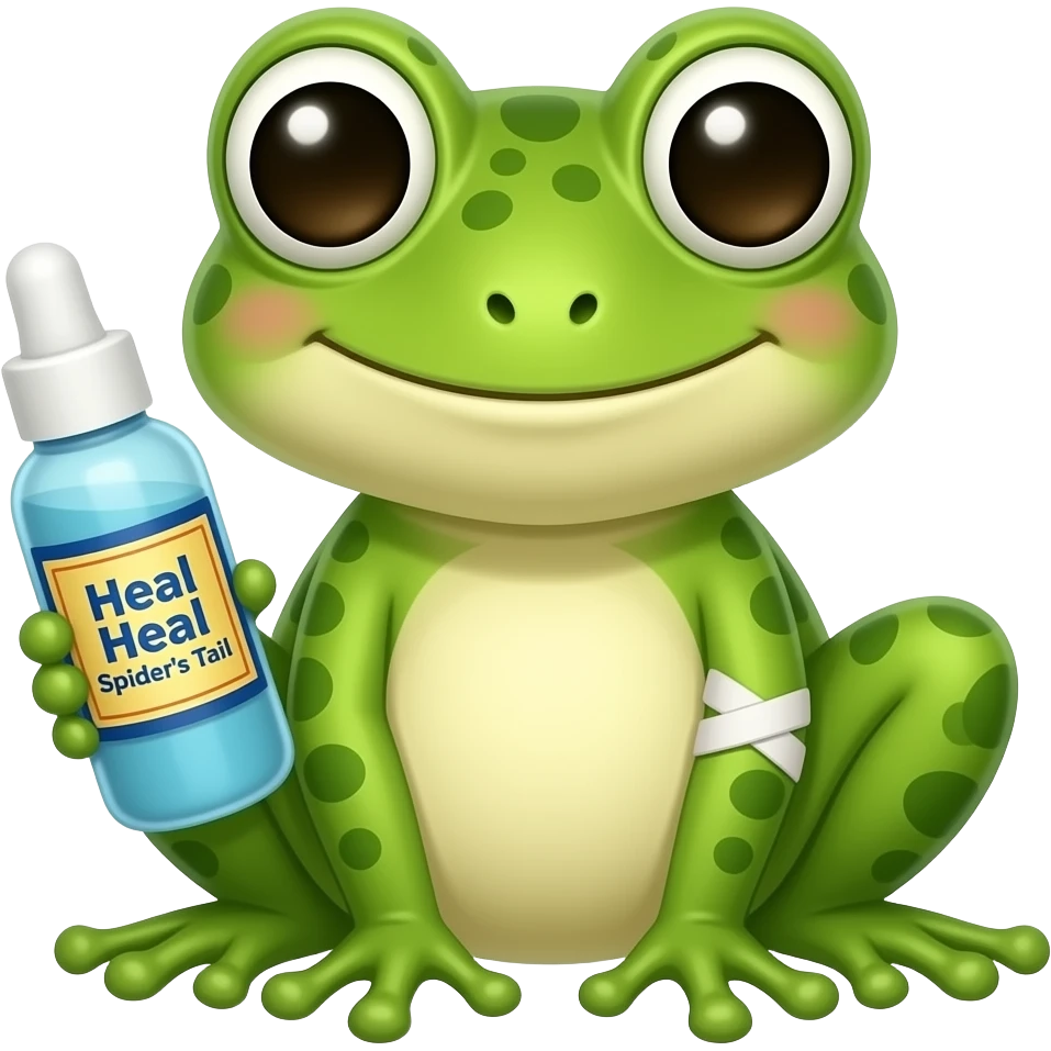 cute chibi frog with a bandaid on his butt holding vapor rub "Sana sana colita de arana" emoji