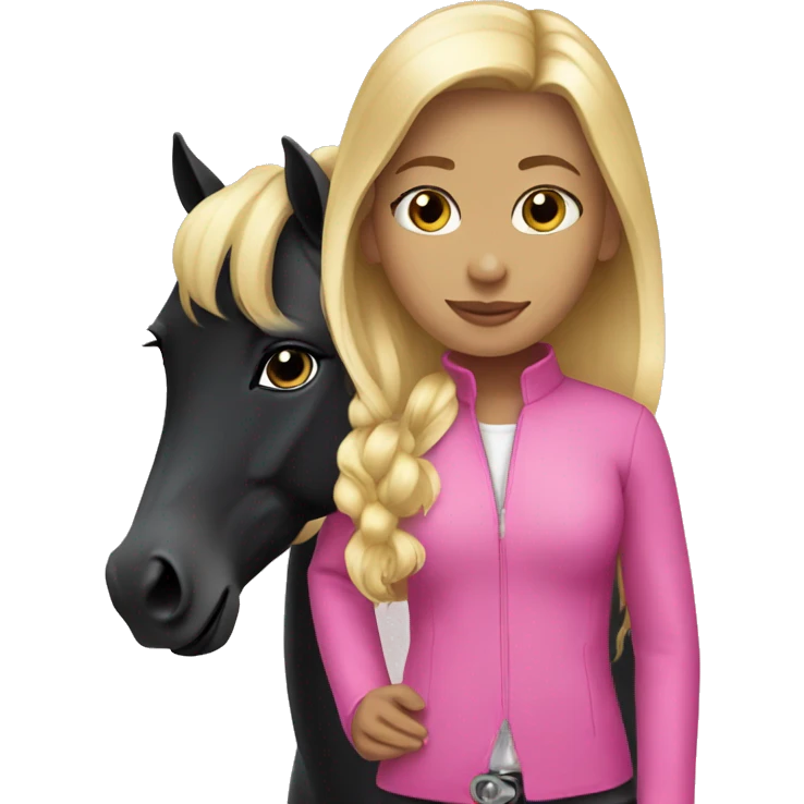 blonde girl wearing pink and her black horse emoji
