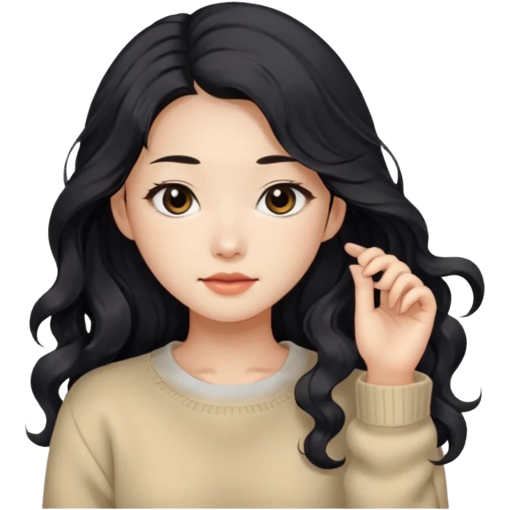 Beautiful girl,Black hair, wavy long hair,Black eyes,Chinese, beige sweater  emoji