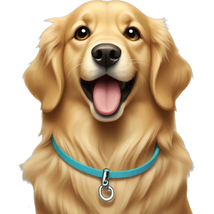 golden retriever holding a leash in her mouth emoji