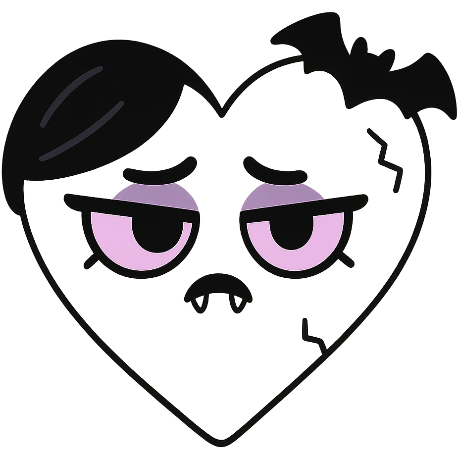 white goth heart, minimal, edgy, dark accents emoji