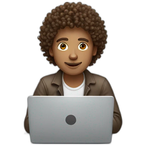 brown curly hair white skin man working on laptop emoji