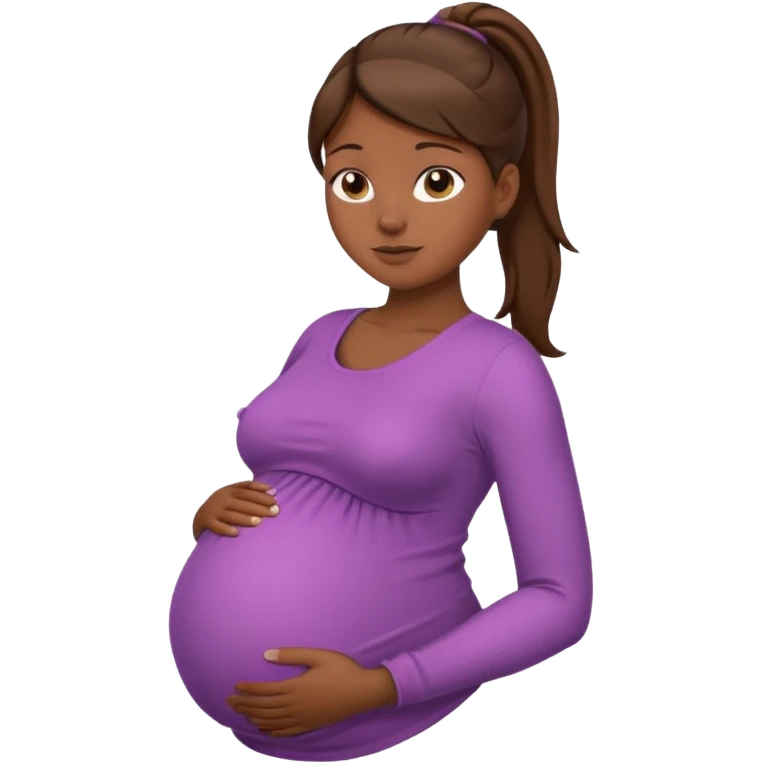 pregnant woman, brown hair, dark skin, ponytail, only abdomen, neck and head emoji