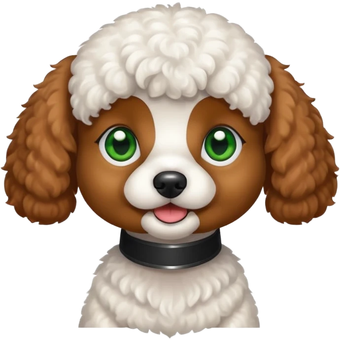 White toy poodle with green eyes and brown nose emoji