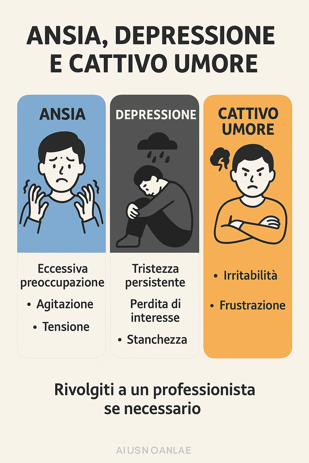 INFOGRAFICA , ANSIA DEPRESSIONE E CATTIVO UMORE emoji