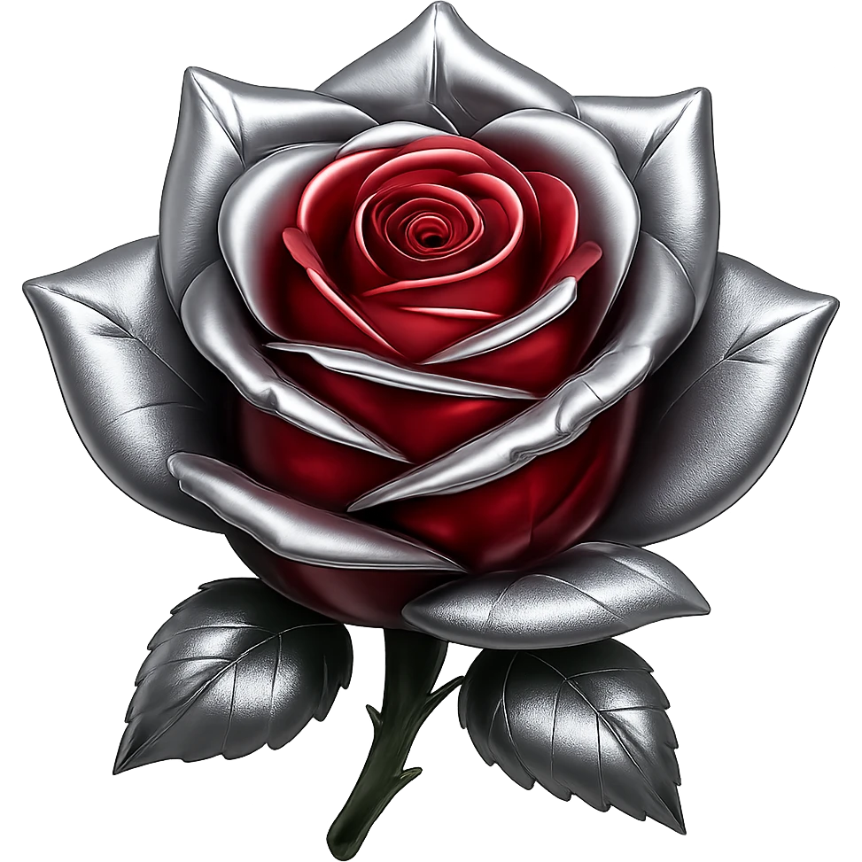 Make the ice rose metallic in a style that resembles emoji style, with no background. emoji