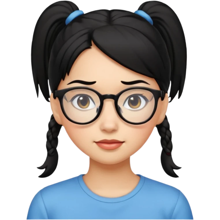안경 쓰고있는 검은색 머리 포니테일하고 잇는 여자애를 그려줘 emoji