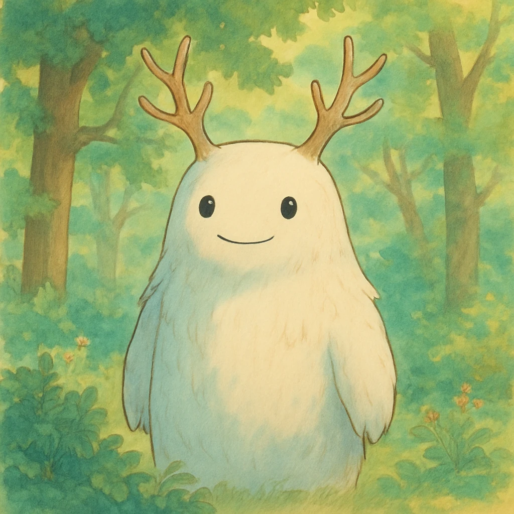 whimsical forest spirit with soft colors and gentle expression in ghibli style emoji