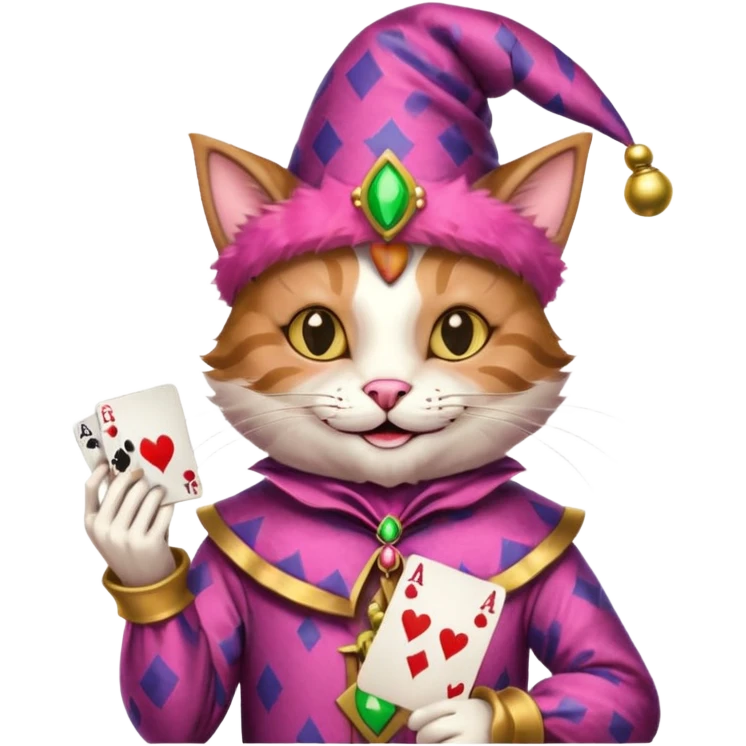 court jester cat medieval, poker card ace, pink emoji