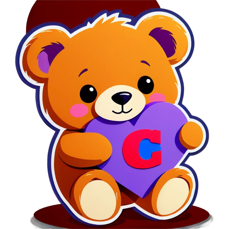 teddy bear holding a lilac heart with the letter C inside the heart emoji