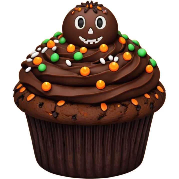 chocolate muffin with halloween decoration on top emoji