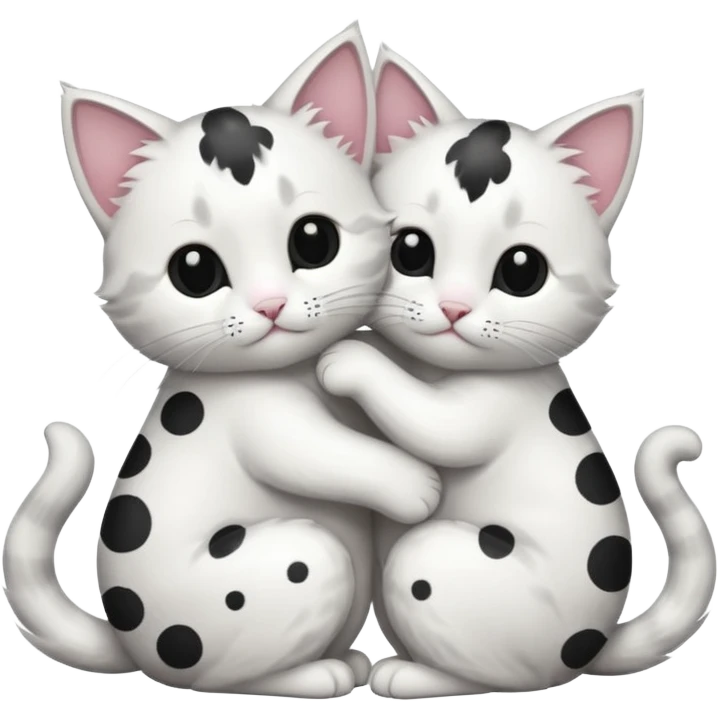 two white cats with black spots hugging each other emoji