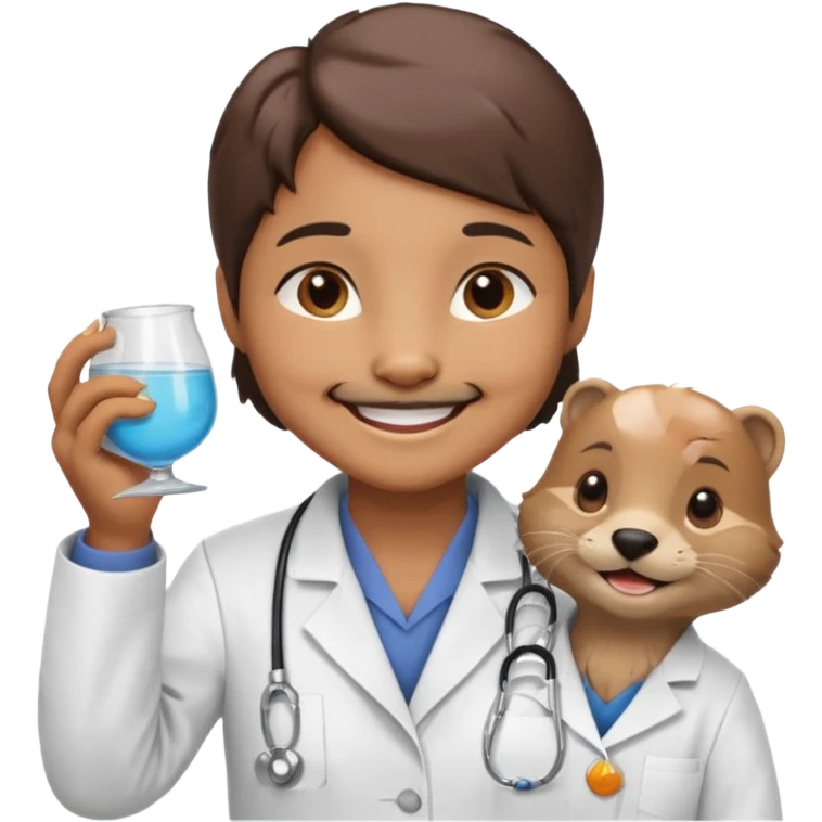 crea una nutria nutriologa con bata blanca diciendo gracias emoji