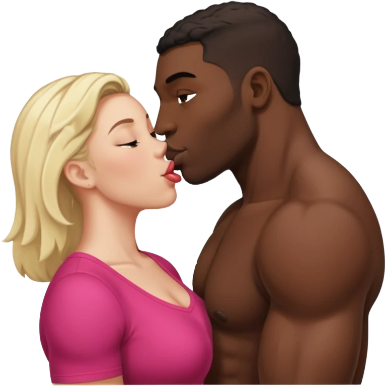 Tall Muscular naked black man kissing short fat naked white mom intimate tongue  emoji