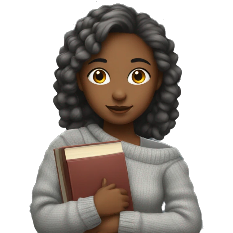 Girl with Off one shoulder grey sweater with books in her arms   emoji