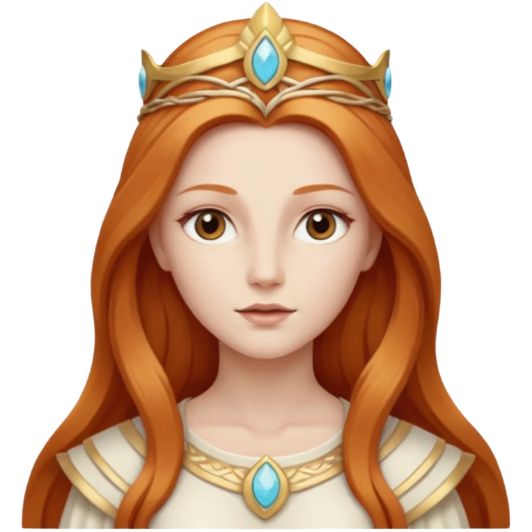 Minerva, Goddess of Wisdom from Gods and Goddesses with long reddish blonde hair, ivory outfit emoji