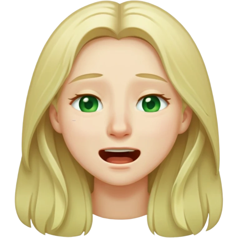 ios emoji style, blonde with long hair and pale green eyes crying, laughing, thoughtful and winking, appearance taken from reference emoji