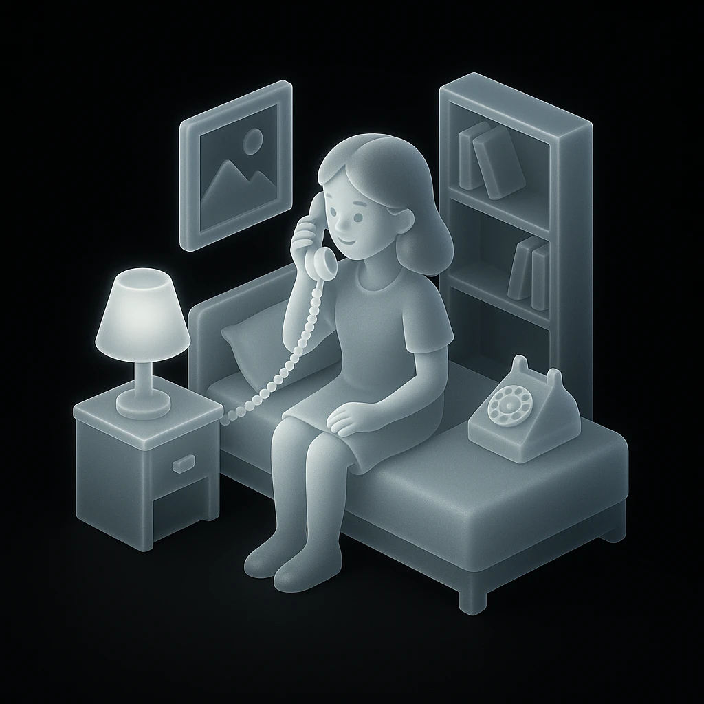 girl talking on telephone in her room emoji
