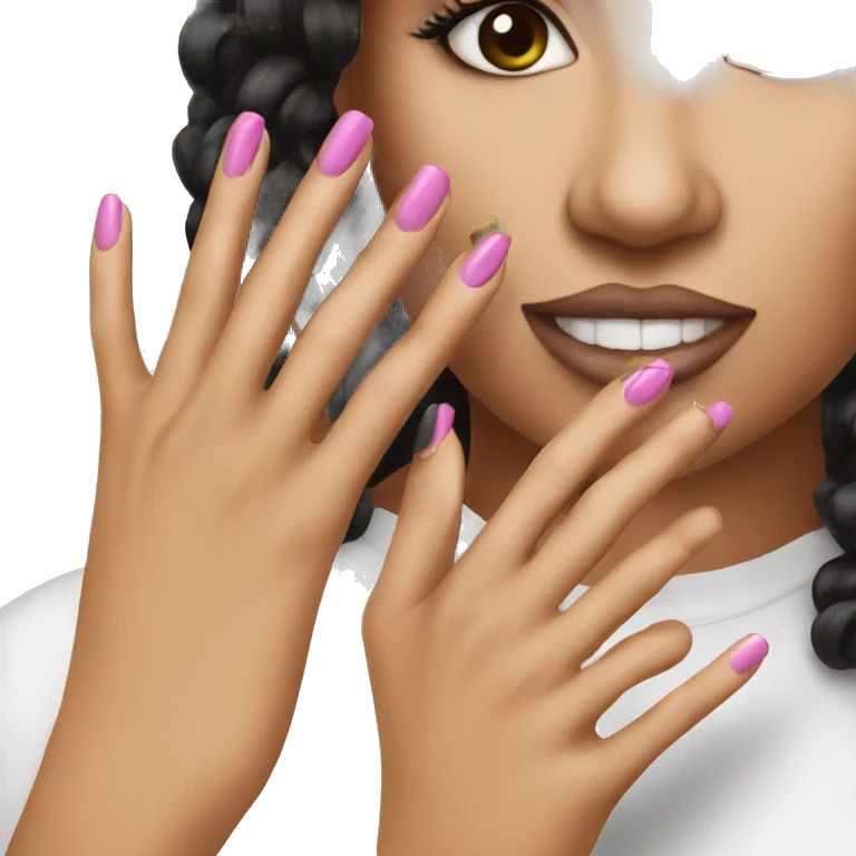 Latina nail tech showing nails emoji