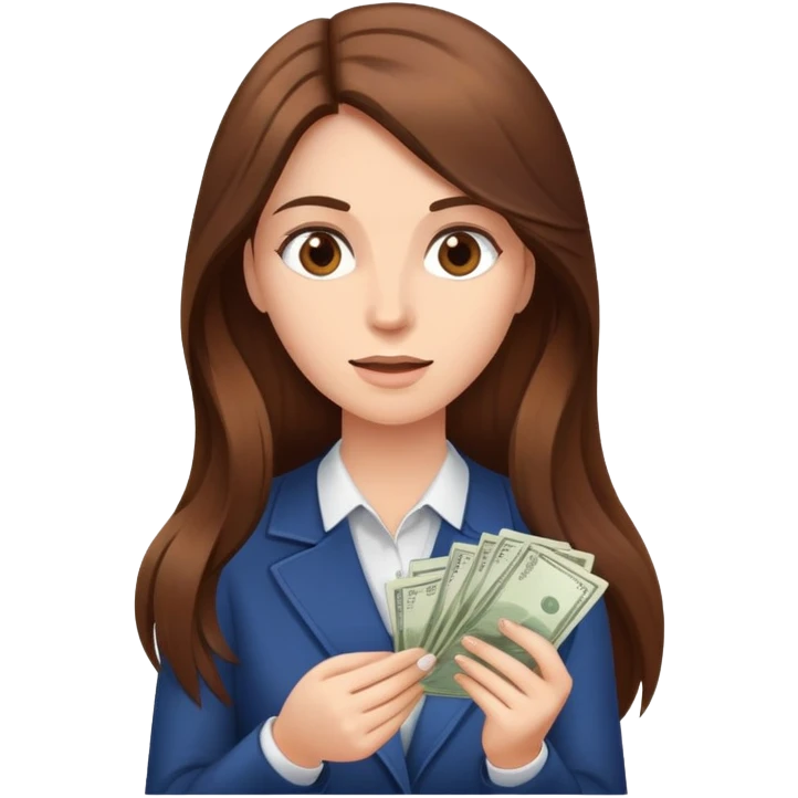 Femme au cheveux long et châtain qui compte des billets  emoji