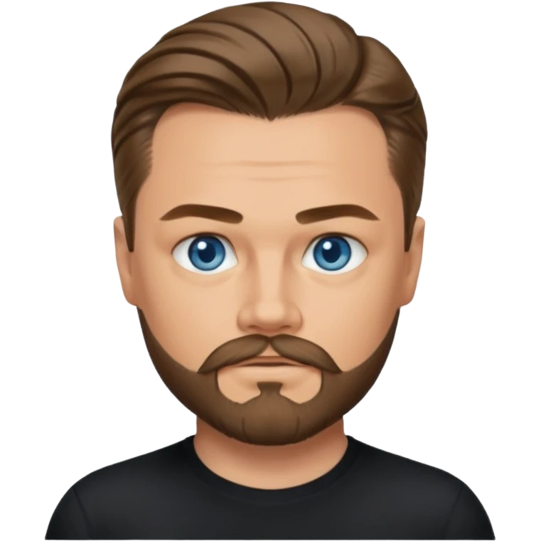 a good looking like leonardo di caprio blue eyes, beard, mustache, a black shirt, green eyes, hair tied to the back emoji