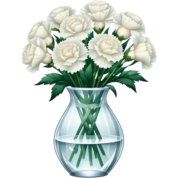 Bouquet of white Carnation flowers in crystal vase emoji
