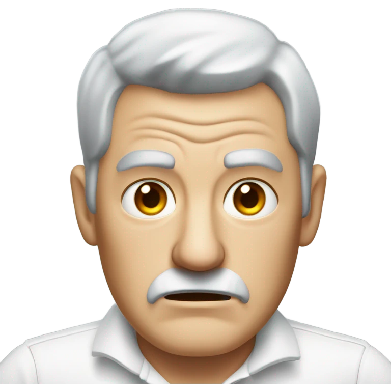 old angry english man, grey hair, no facial hair. wearing a white smart polo shirt with black buttons. emoji