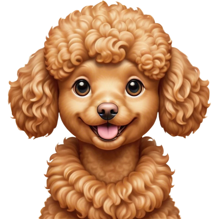 Cinematic Comical Apricot Poodle Portrait Emoji, Head tilted dramatically with an exaggeratedly amused expression, featuring a glossy, curly apricot Fur with a vibrant sheen, wide, expressive warm eyes filled with playful disbelief, Simplified yet hilariously expressive features, highly detailed, glowing with a slightly sassy glow, high shine, dramatic yet playful, stylized with an air of cheeky mischief, bright and endearing, soft glowing outline, capturing the essence of a spirited and over-the-top companion, so meme-worthy it feels like it could side-eye its way into internet fame instantly! emoji