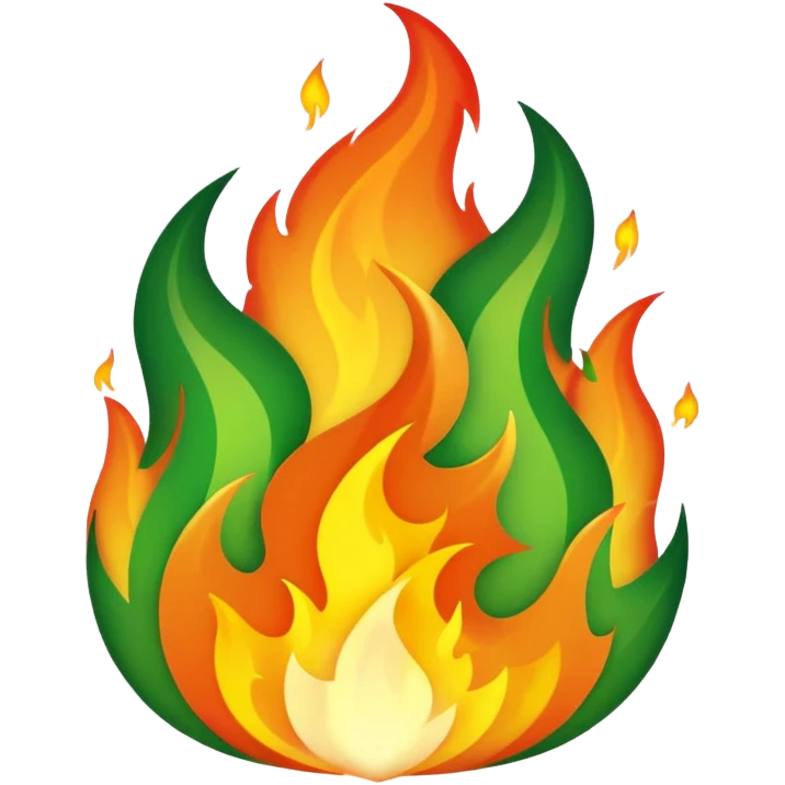 fire with golden and green colours emoji
