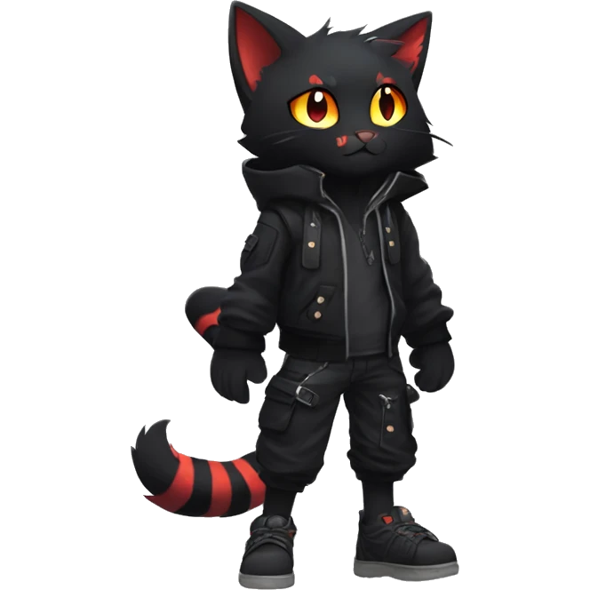 Edgy Shy Anthro boyish cool pretty dark black Litten-Pokémon-cat-fursona techwear emoji