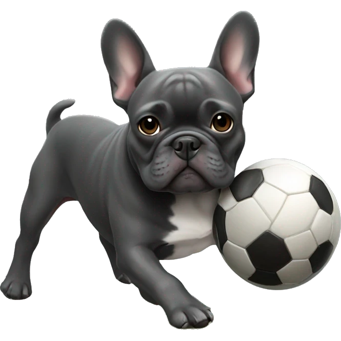 dark gray french bulldog playing soccer emoji